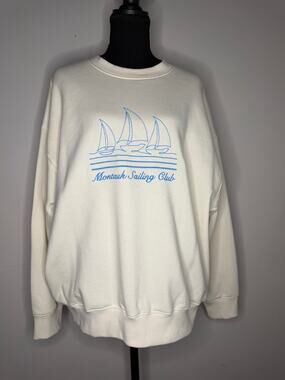 Wild Fable Montauk Sailing Club Embroidered Sweatshirt Cream Women’s M